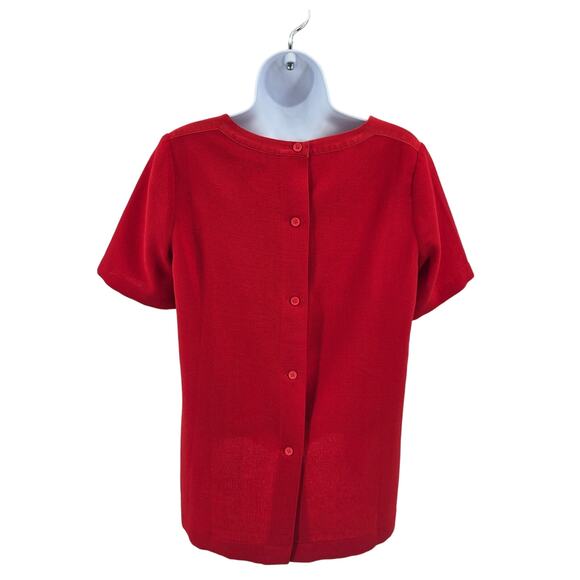 Madewell Red Short Sleeve Button Back Top Womens S Silk Trim High Low Crew Neck - Picture 4 of 8